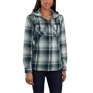 Carhartt Women's Plaid Hooded Shirt - Green and White